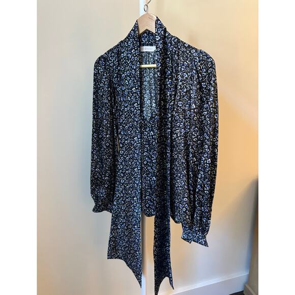 Tory Burch Silk Floral Tie-Neck Blouse, Size 2 - Picture 1 of 5